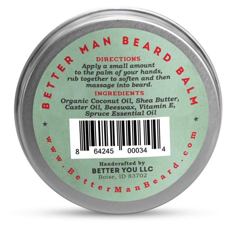 BETTER MAN BEARD Spruce Balm - 2 Oz All-Natural Moisturizing Beard Balm with Therapeutic Grade Essential Oils & 100% Natural Formula - BLM-SPR2