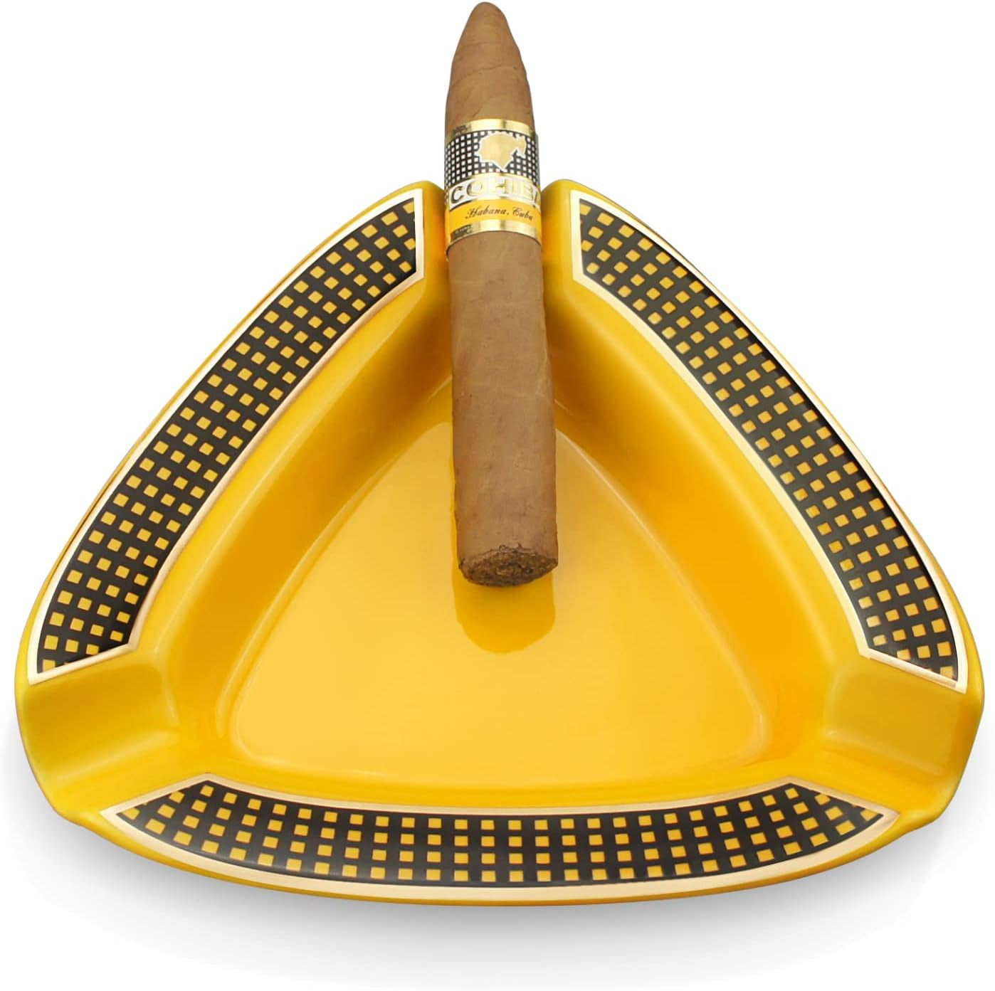 Cigar Ashtray Triangle - Large Outdoor Rest for Patio/Outside/Indoor (Yellow)