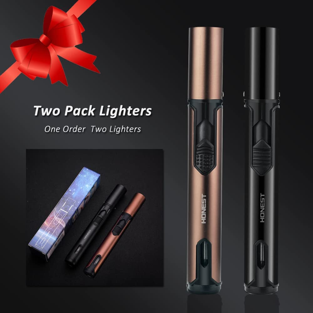 Metal Lighters Butane Lighters Refillable Single Jet Flame Lighter Shipped without Gas (Black&Brown)