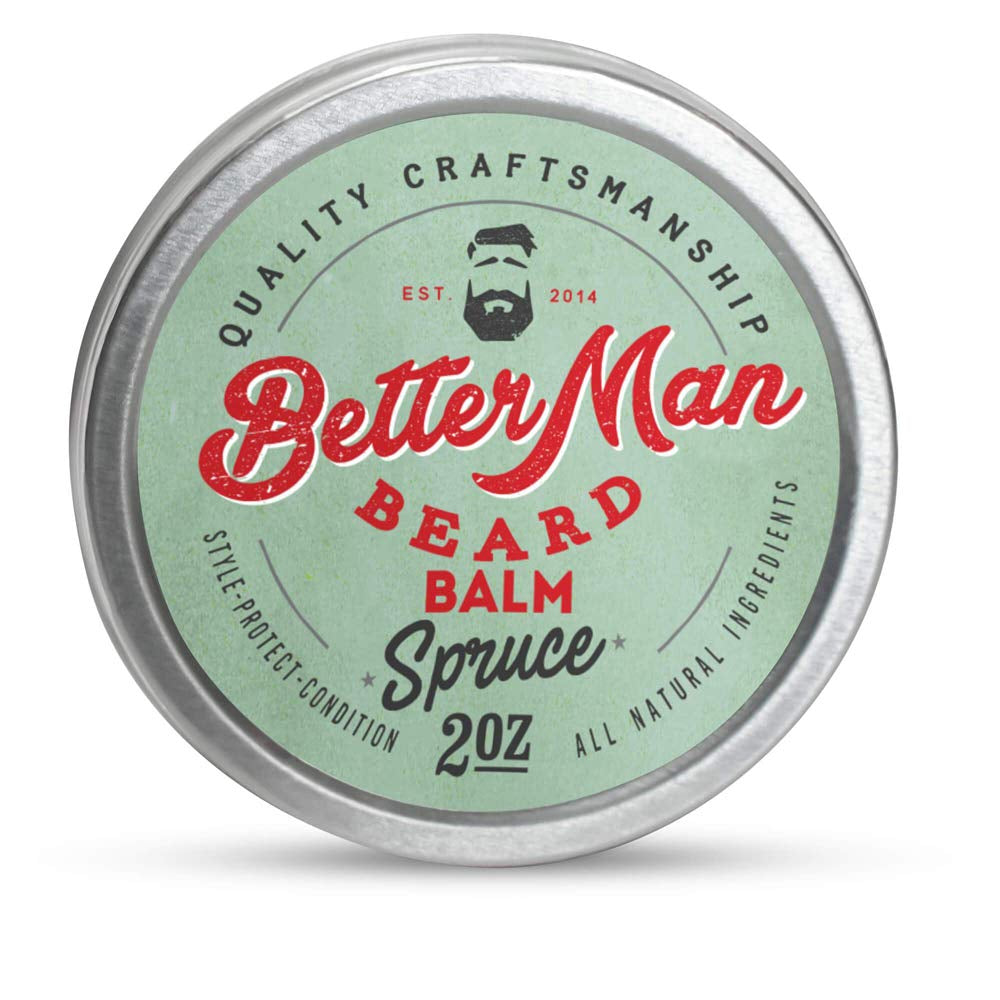 BETTER MAN BEARD Spruce Balm - 2 Oz All-Natural Moisturizing Beard Balm with Therapeutic Grade Essential Oils & 100% Natural Formula - BLM-SPR2