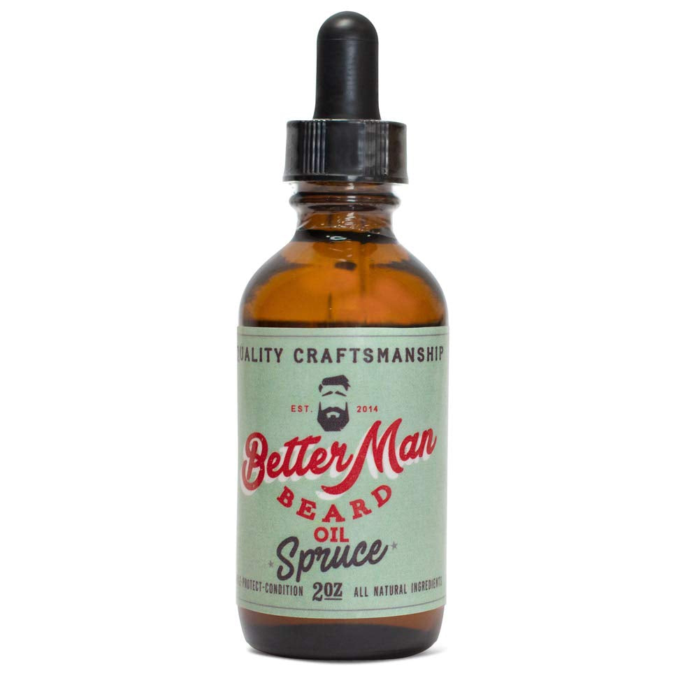 BETTER MAN BEARD Spruce Beard Oil - 2 Oz All-Natural Leave-In Beard Conditioner with Therapeutic Grade Essential Oils & 100% Natural Formula - OIL-SPR2