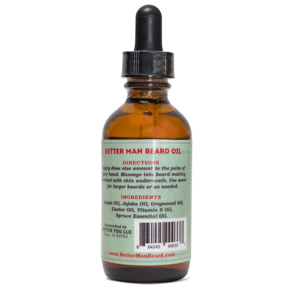 BETTER MAN BEARD Spruce Beard Oil - 2 Oz All-Natural Leave-In Beard Conditioner with Therapeutic Grade Essential Oils & 100% Natural Formula - OIL-SPR2