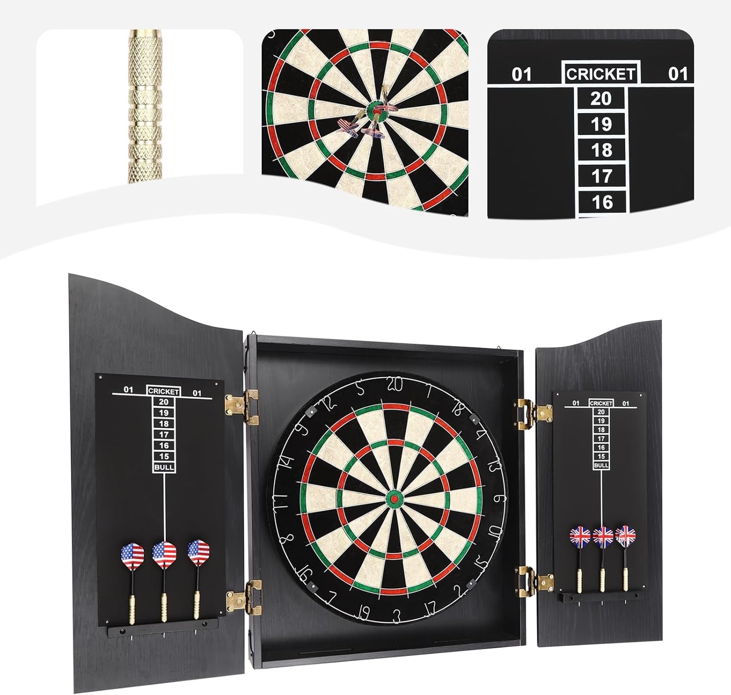 Dart Board Cabinet Set, Black Wall-Mounted Wooden Dartboard with Cabinet & Dart for Unisex-Adult Dart Board Cabinet for Homes, Bedrooms, Bars, Clubs