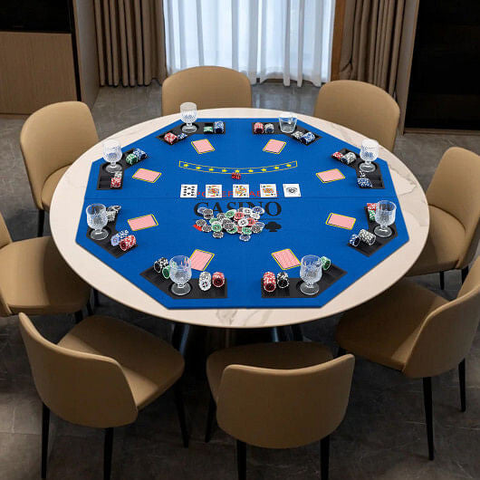 8-Player Foldable Poker Table Top with Carrying Bag - Blue