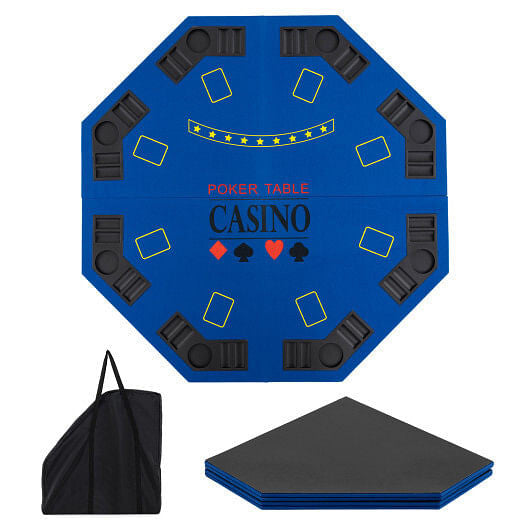 8-Player Foldable Poker Table Top with Carrying Bag - Blue