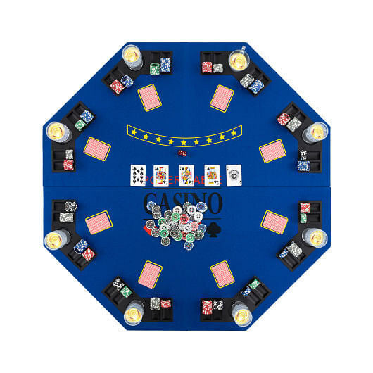 8-Player Foldable Poker Table Top with Carrying Bag - Blue