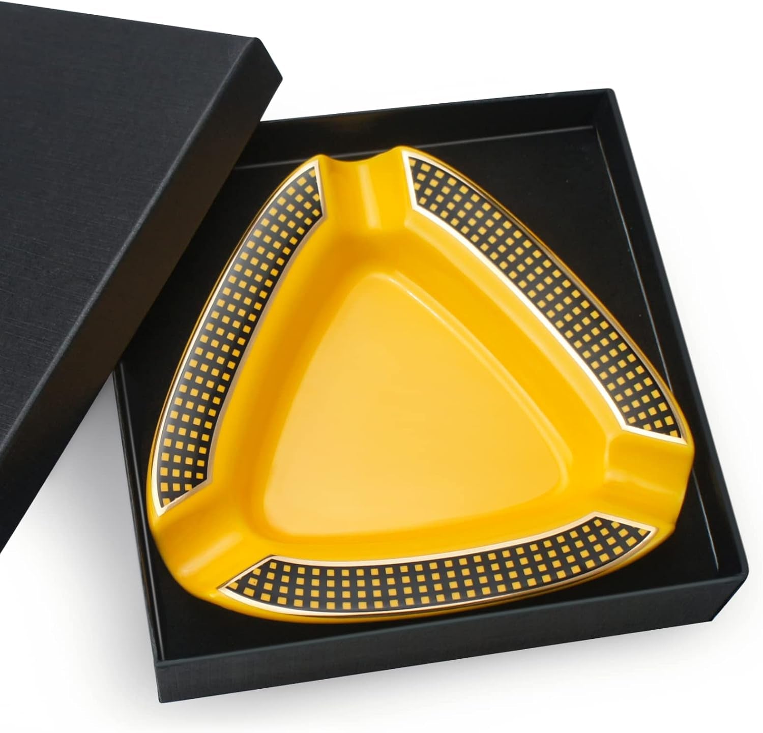 Cigar Ashtray Triangle - Large Outdoor Rest for Patio/Outside/Indoor (Yellow)