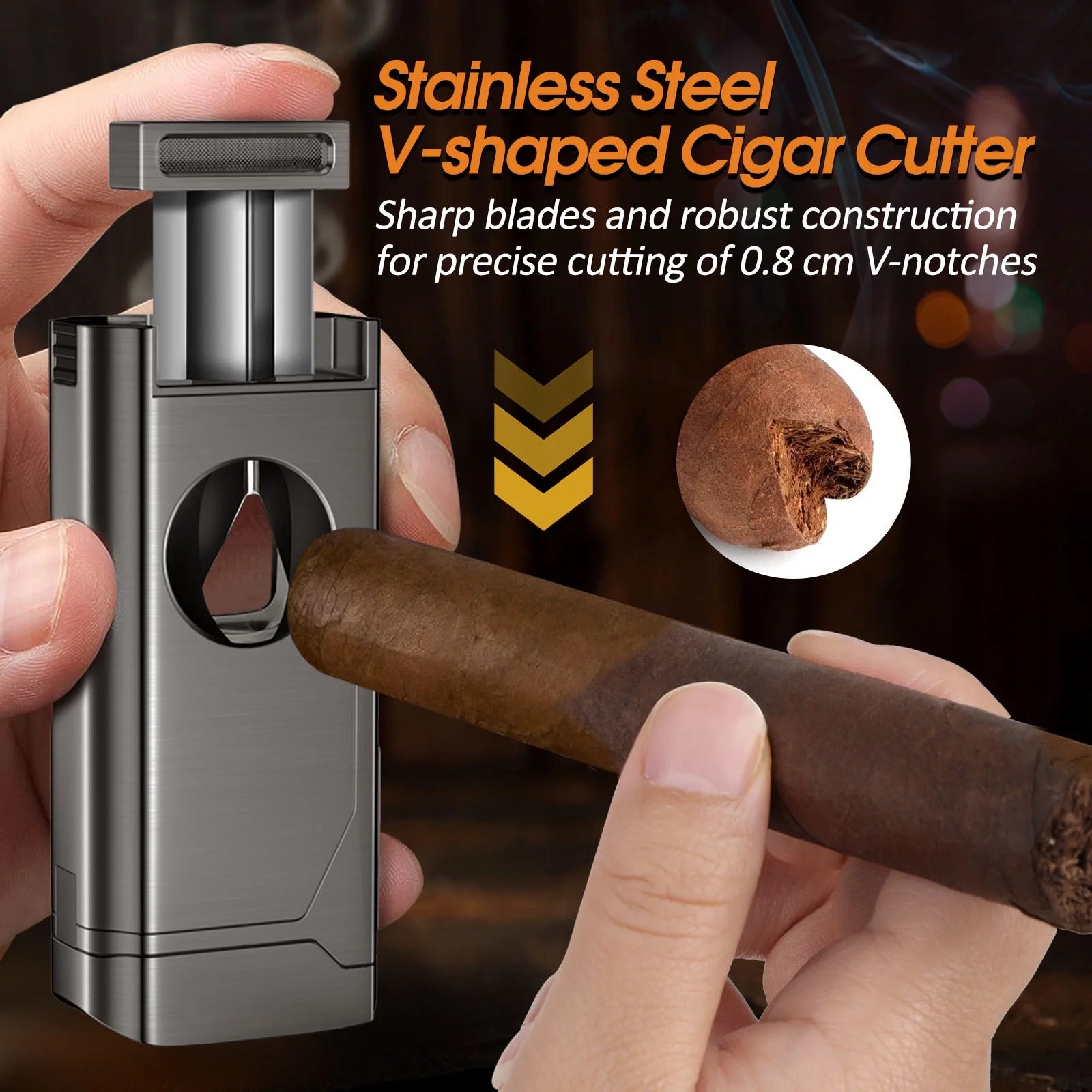 Torch Cigar Lighter, 4 Jet Flame Refillable Butane Lighter with V Cut Cigar Cutter,Cigar Punch,Cigar Holder and Cigar Draw Enhancer,5 in 1 Multifunctional Windproof Lighter(Butane Not Included)