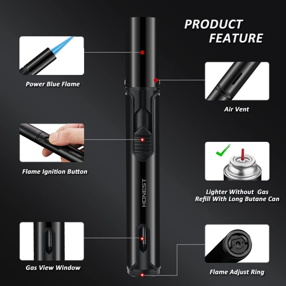 Metal Lighters Butane Lighters Refillable Single Jet Flame Lighter Shipped without Gas (Black&Brown)