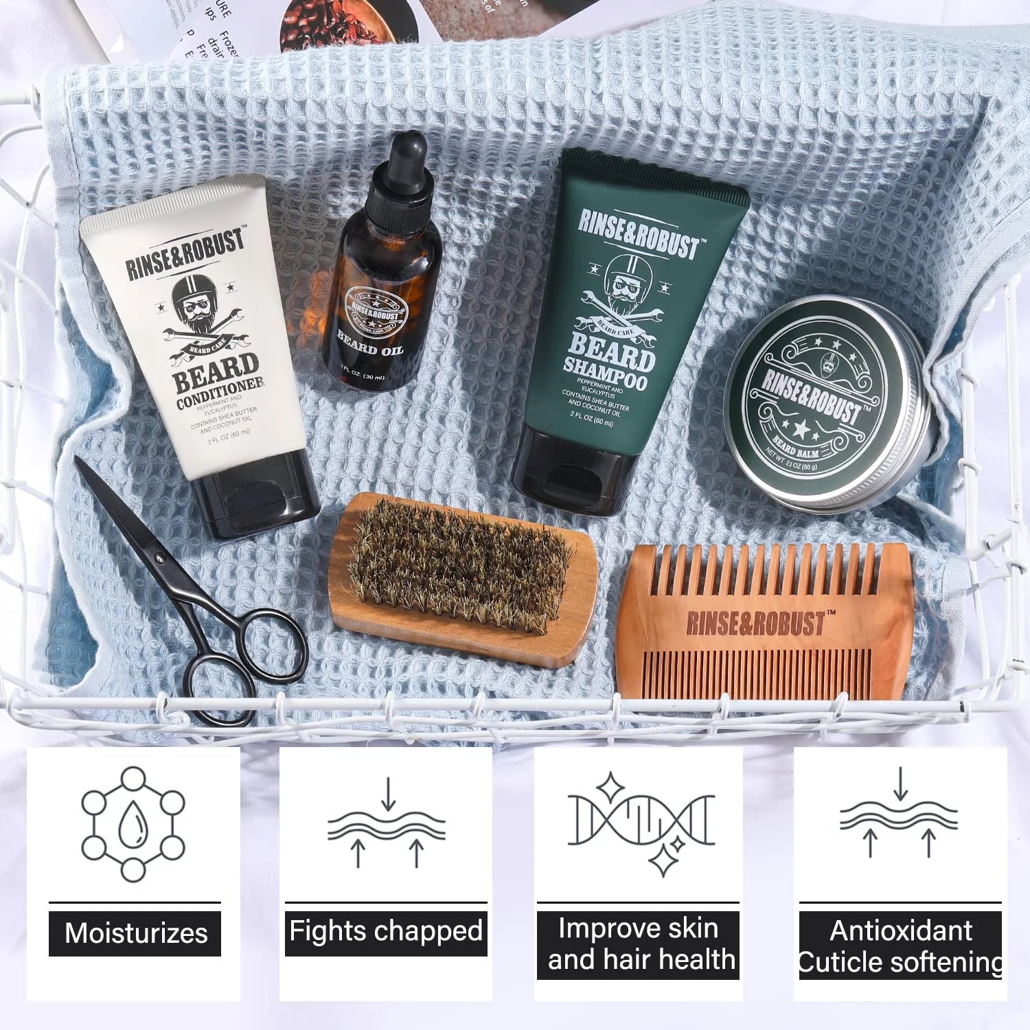Beard Growth Kit for Men Beard Care Set 8Pcs with Traveling Bag Beard Grooming Wash & Beard Conditioner Kit