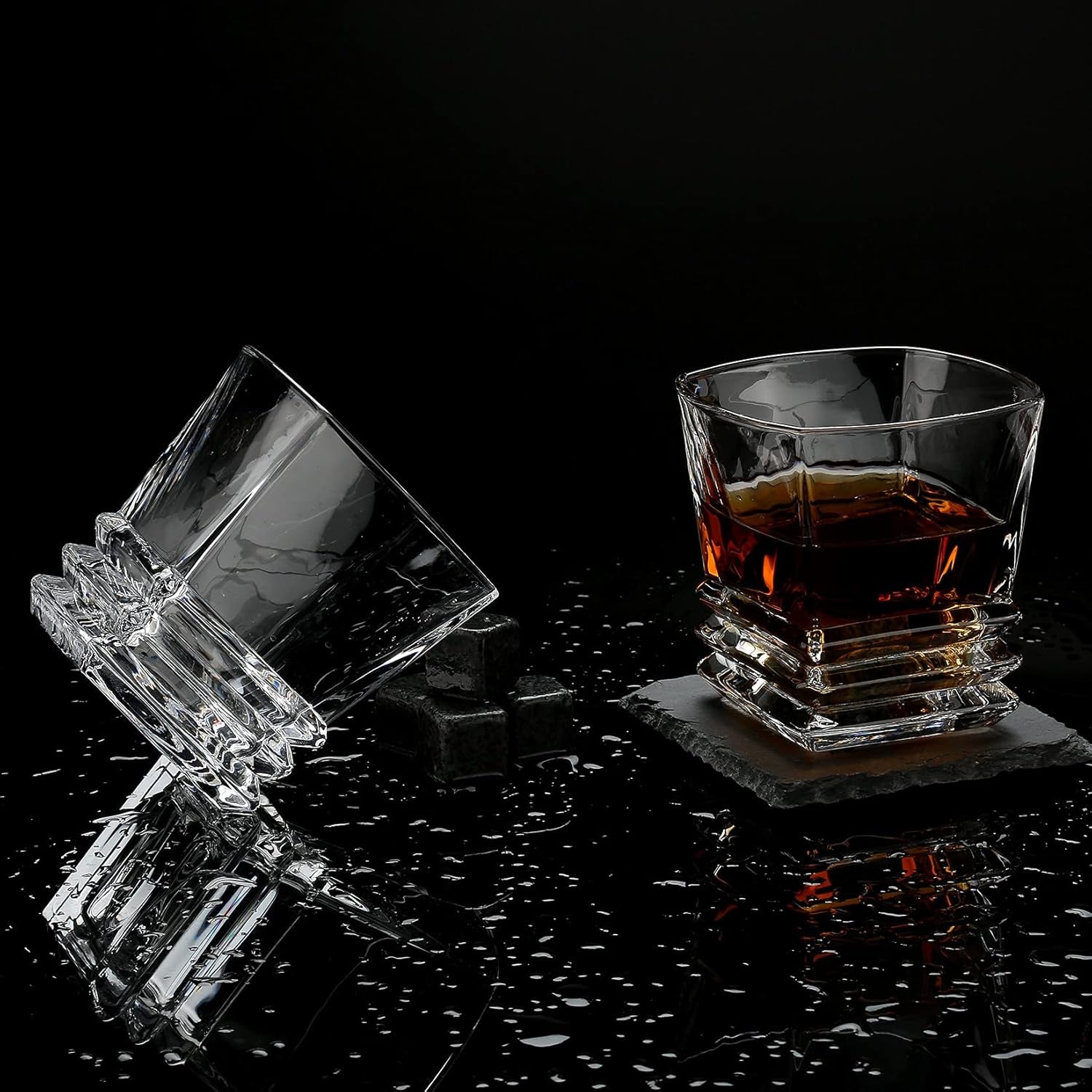 Whiskey Stones Gift Set - Whiskey Gifts for Men, Granite Chilling Whiskey Rocks, Scotch Bourbon Whiskey Glass Gift Box Set, Best Drinking Gifts for Dad Husband Birthday Party Holiday Present