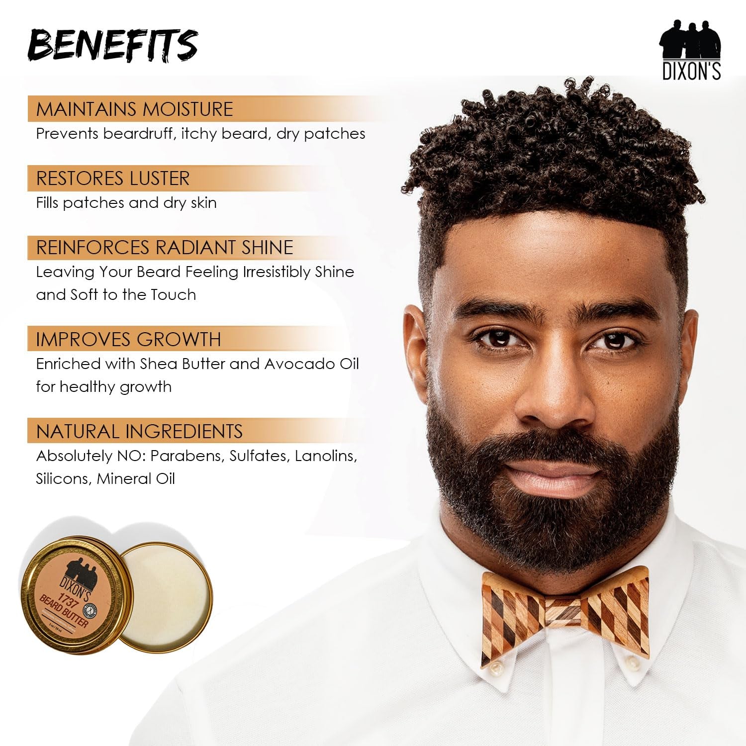 Beard Butter, Beard Care with Moisturizing Balm, Patches Filling Dry Beard Solution, Paraben, Sulfate, and Petroleum-Free for Natural Grooming Bliss, (2Oz)